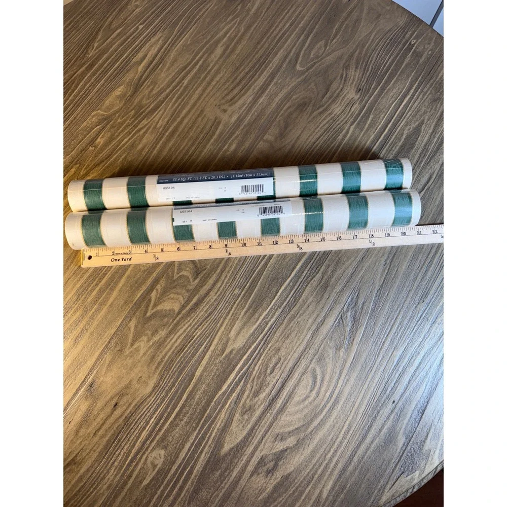 Vintage Bordenstyle Vinyl Wallpaper 2 Rolls Green Cream Gold Stripe CC216FF New